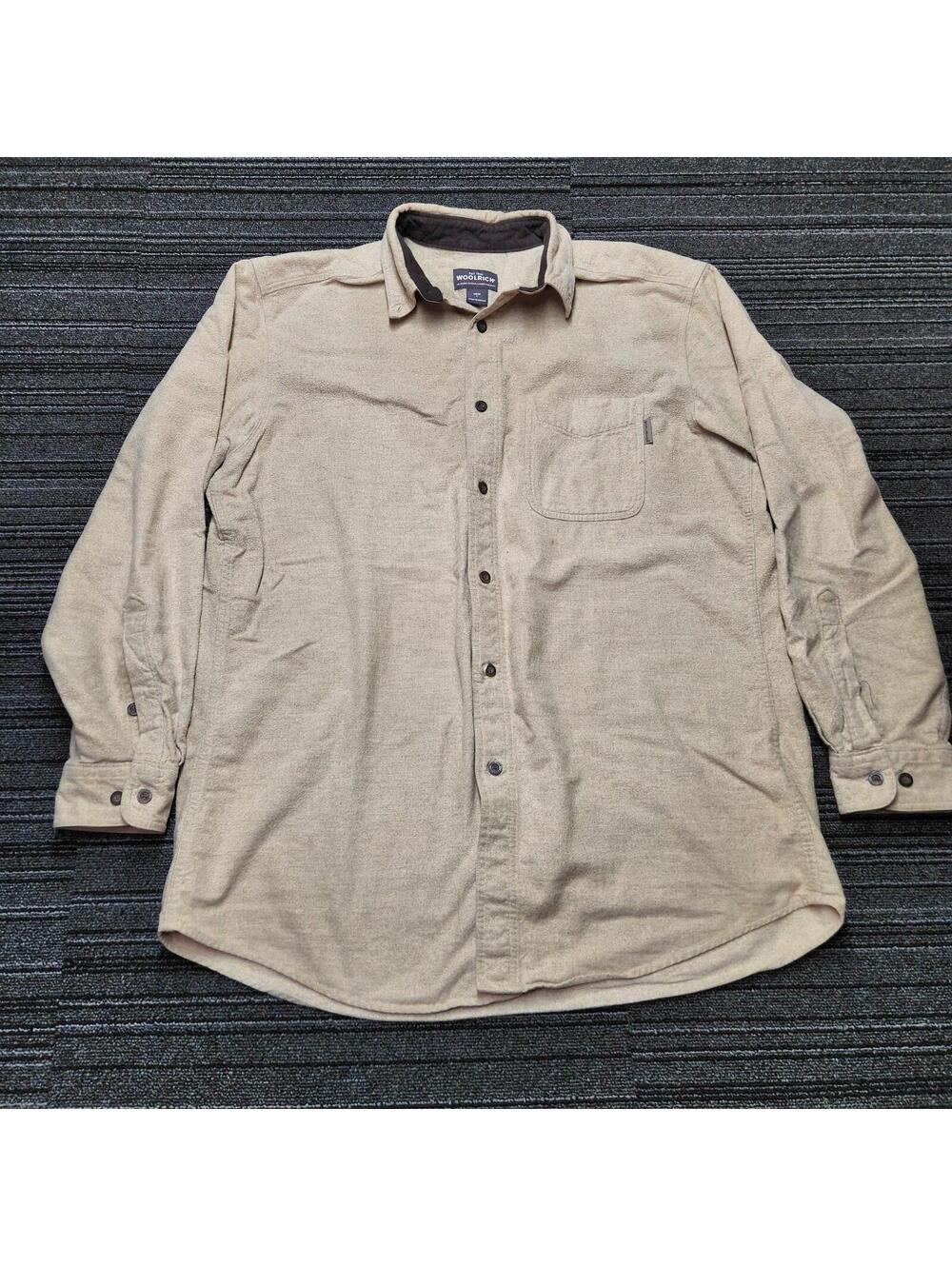 Woolrich Chamois Cloth Button Up Shirt Mens Large Beige Outdoor